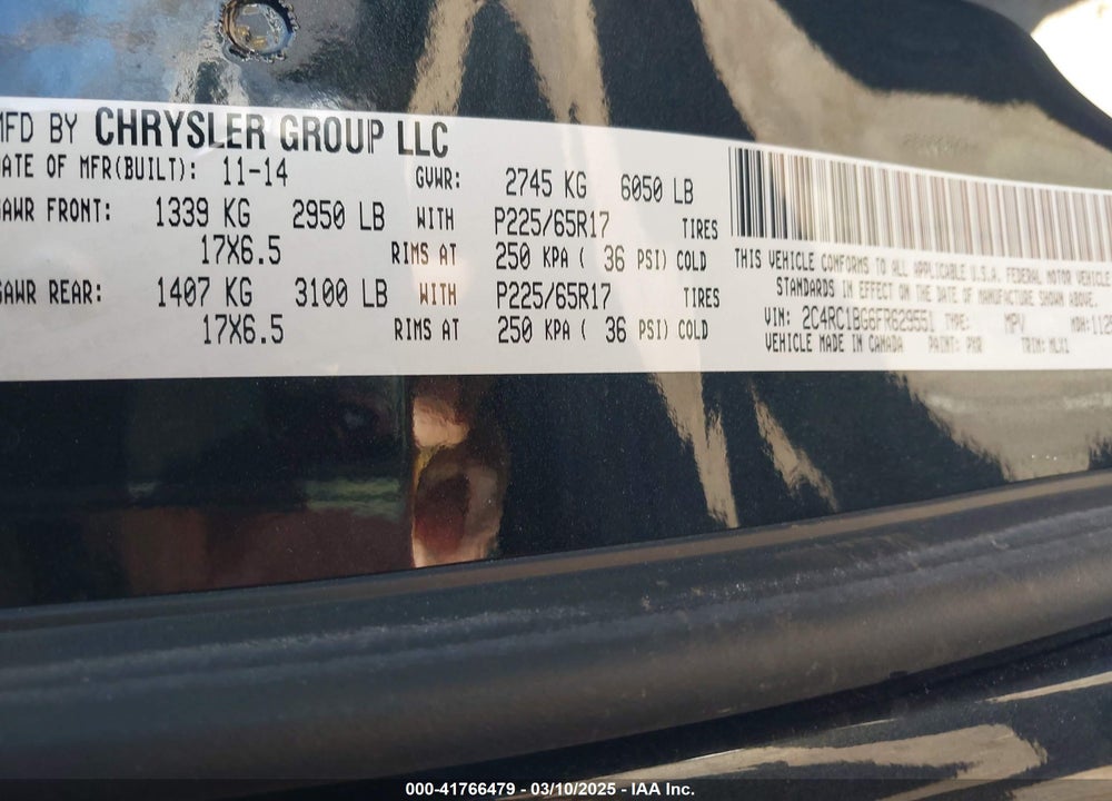 2015 CHRYSLER TOWN & COUNTRY TOURING VIN: 2C4RC1BG6FR629551