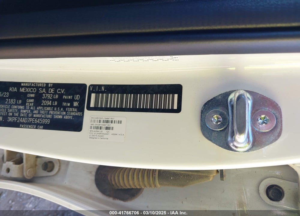 2023 KIA FORTE VIN: 3KPF24AD7PE645999