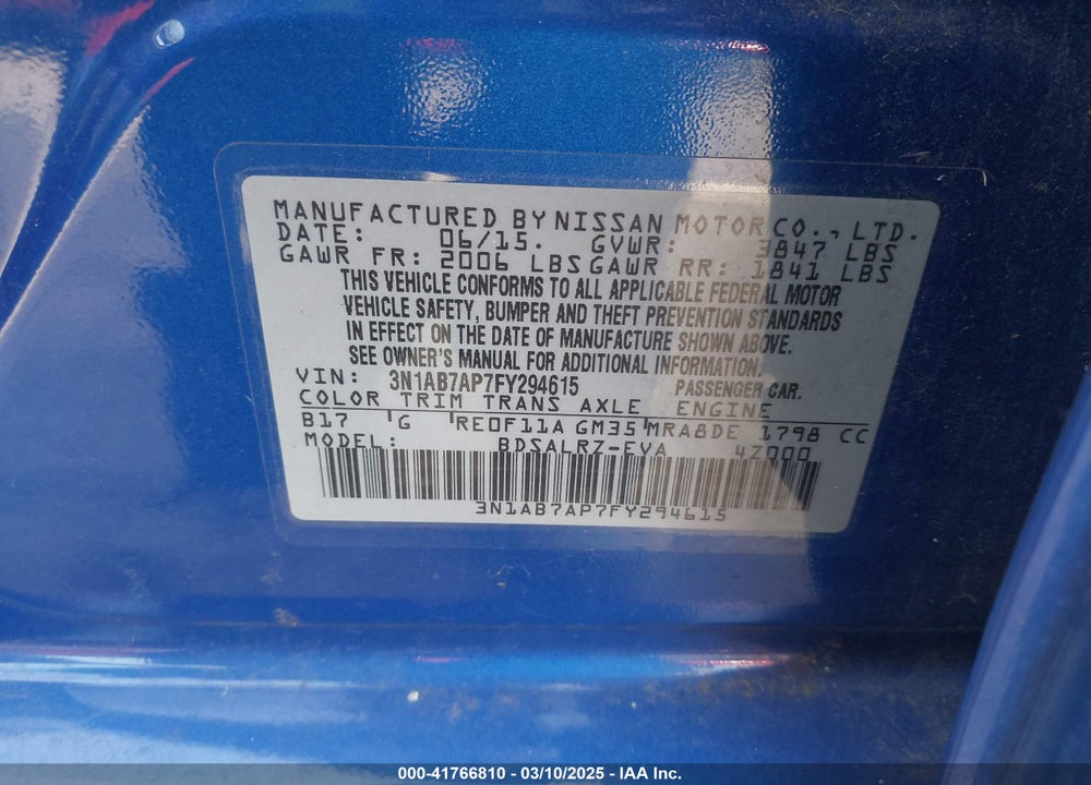 2015 NISSAN SENTRA VIN: 3N1AB7AP7FY294615