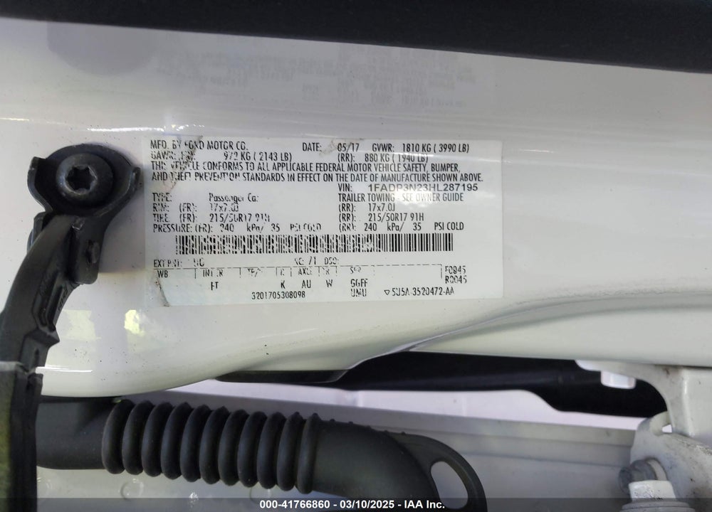 2017 FORD FOCUS VIN: 1FADP3N23HL287195