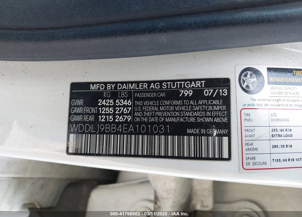 2014 MERCEDES-BENZ CLS 550 VIN: WDDLJ9BB4EA101031