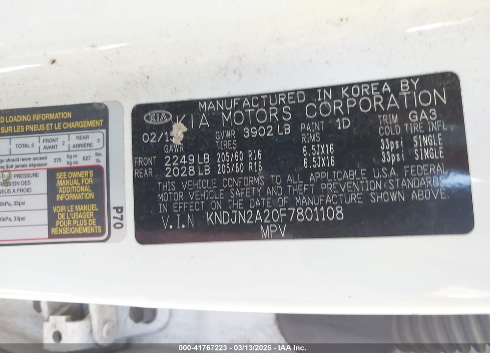 2015 KIA SOUL VIN: KNDJN2A20F7801108