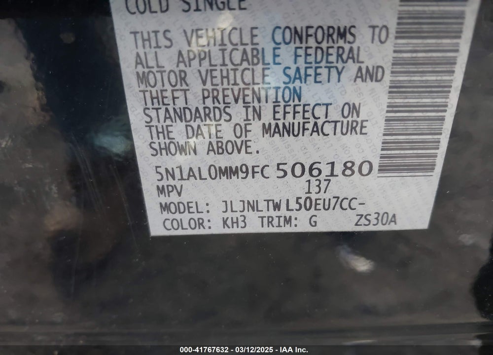 2015 INFINITI QX60 VIN: 5N1AL0MM9FC506180