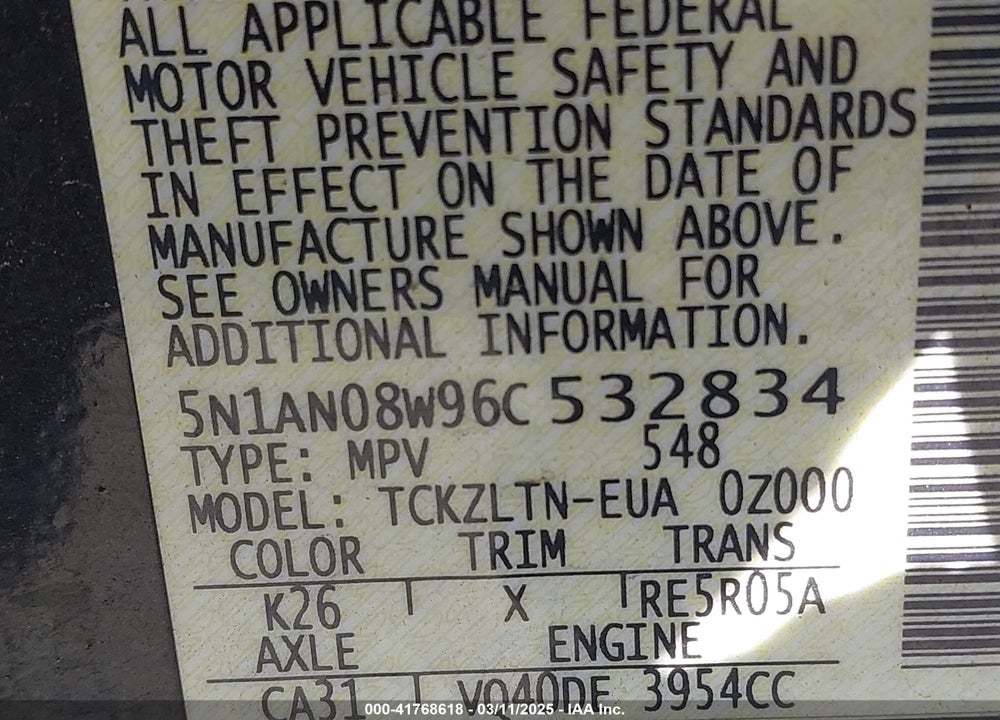 2006 NISSAN XTERRA SE VIN: 5N1AN08W96C532834