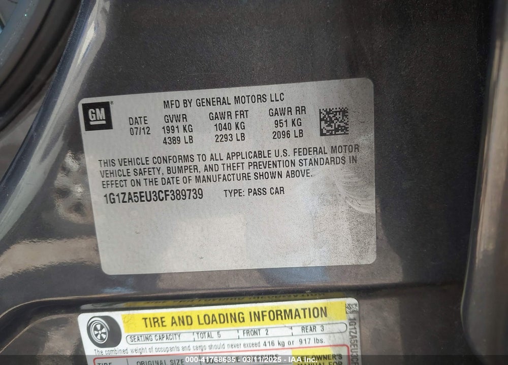 2012 CHEVROLET MALIBU VIN: 1G1ZA5EU3CF389739
