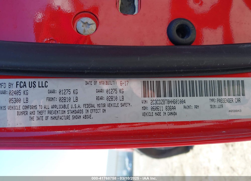 2017 DODGE CHALLENGER VIN: 2C3CDZBT8HH601004