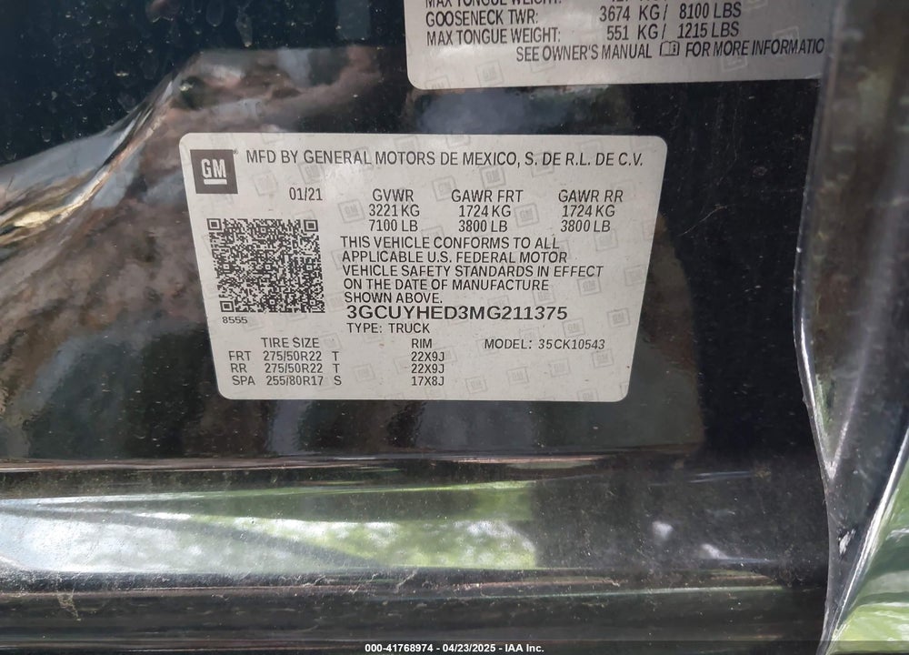 2021 CHEVROLET SILVERADO VIN: 3GCUYHED3MG211375