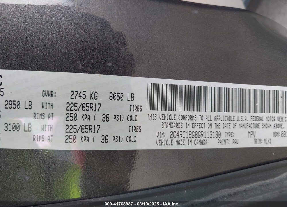2016 CHRYSLER TOWN & COUNTRY VIN: 2C4RC1BG8GR113130