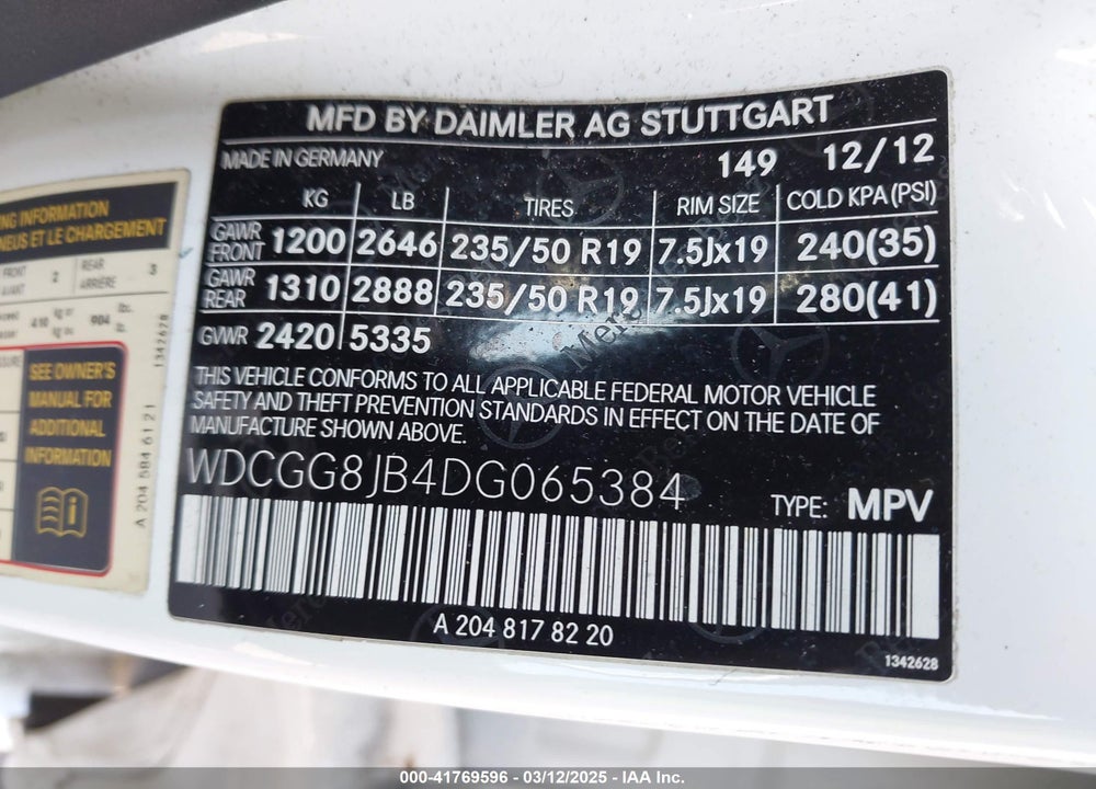 2013 MERCEDES-BENZ GLK-CLASS VIN: WDCGG8JB4DG065384