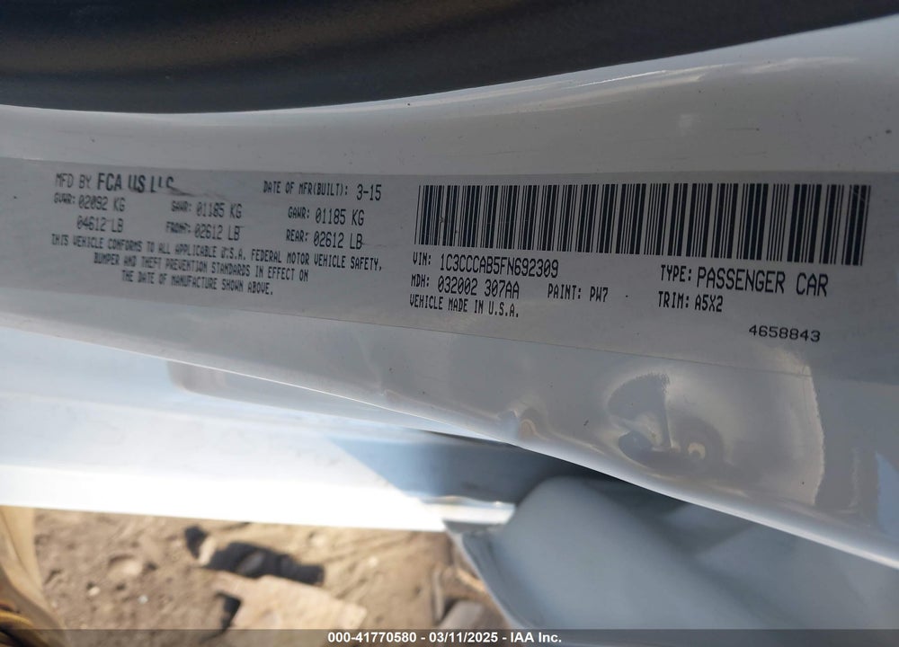 2015 CHRYSLER 200 VIN: 1C3CCCAB5FN692309