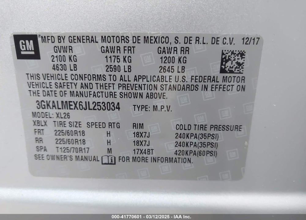 2018 GMC TERRAIN VIN: 3GKALMEX6JL253034