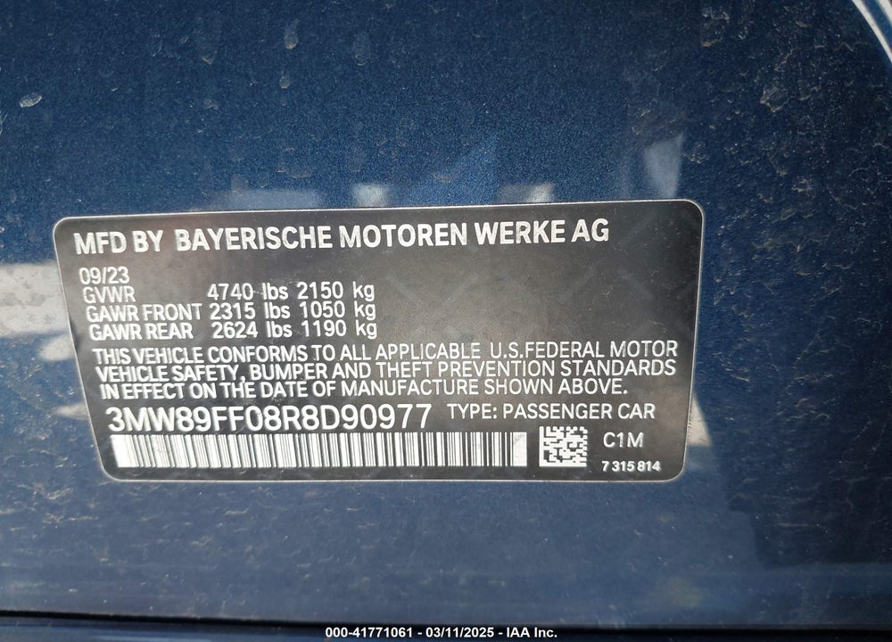 2024 BMW 3 SERIES VIN: 3MW89FF08R8D90977