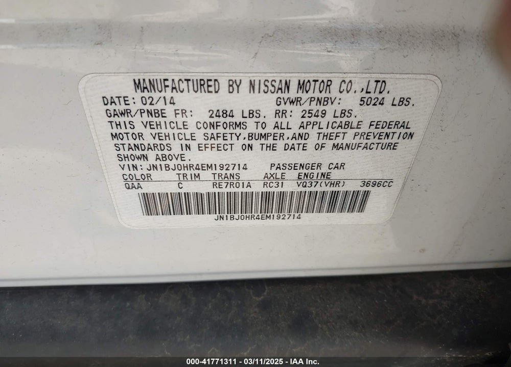 2014 INFINITI QX50 VIN: JN1BJ0HR4EM192714