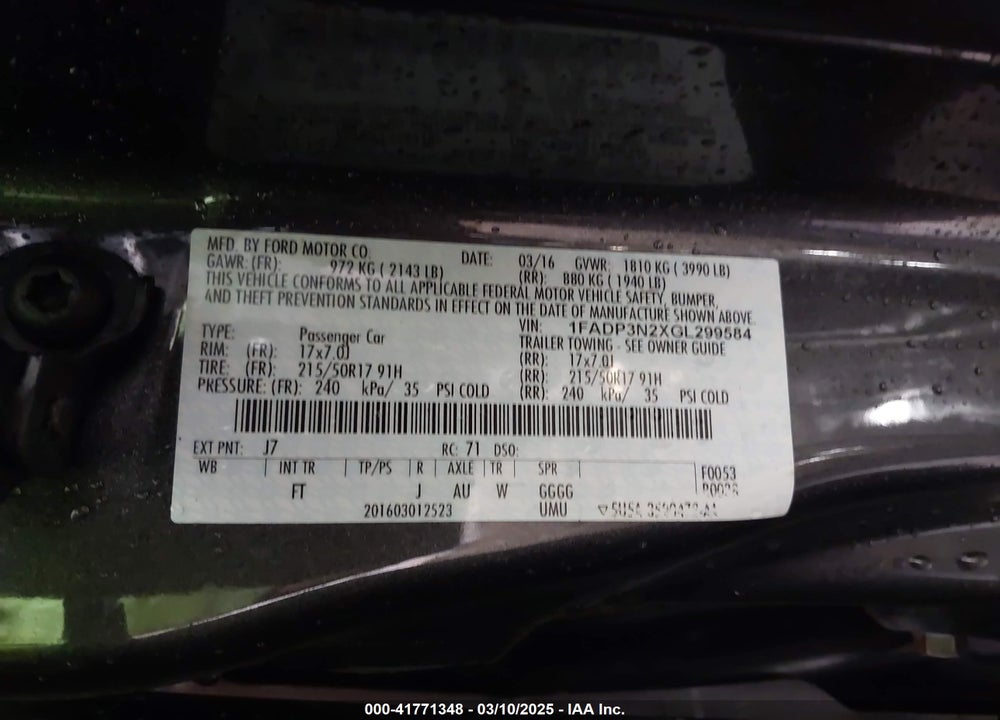 2016 FORD FOCUS VIN: 1FADP3N2XGL299584