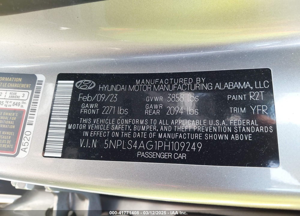 2023 HYUNDAI ELANTRA SEL VIN: 5NPLS4AG1PH109249