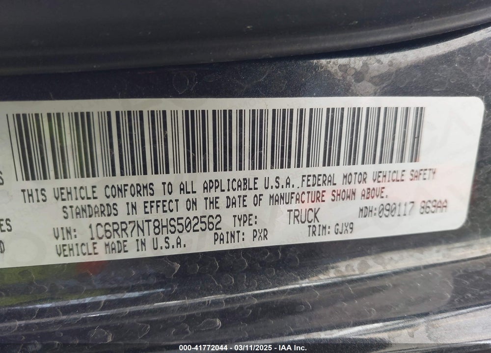 2017 RAM 1500 LAIE  4X4 5'7 BOX VIN: 1C6RR7NT8HS502562