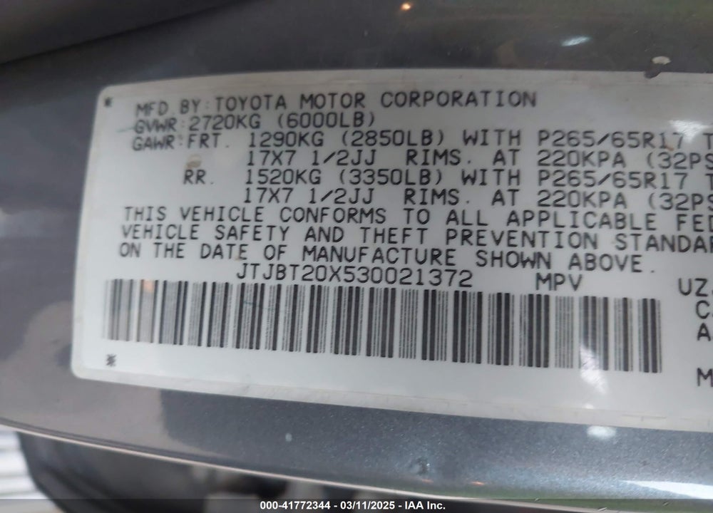 2003 LEXUS GX 470 VIN: JTJBT20X530021372