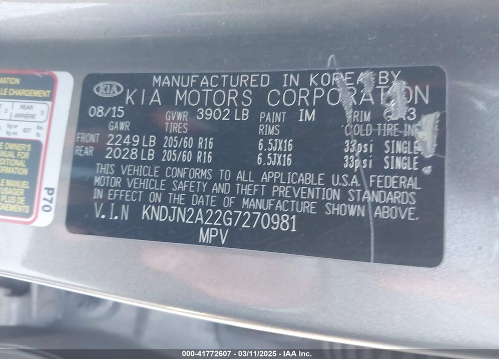 2016 KIA SOUL VIN: KNDJN2A22G7270981