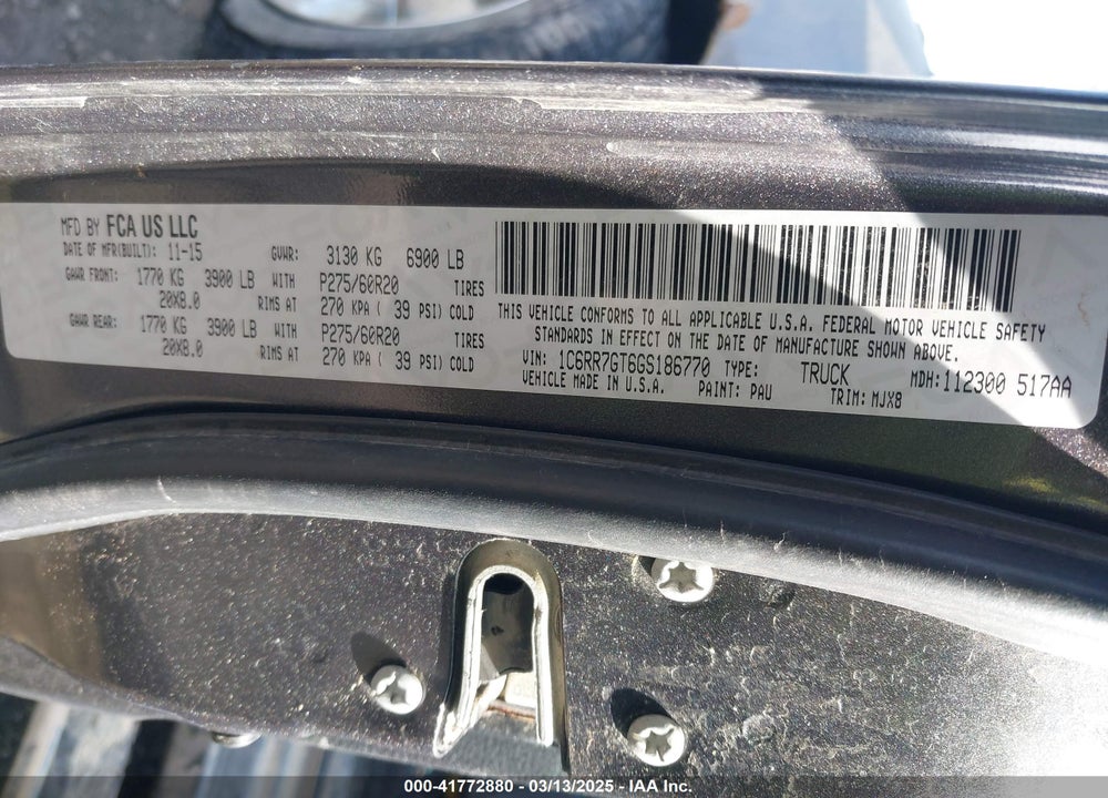 2016 RAM 1500 BIG HORN VIN: 1C6RR7GT6GS186770