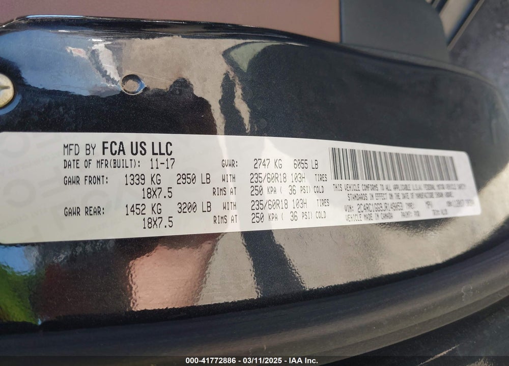 2018 CHRYSLER PACIFICA LIMITED VIN: 2C4RC1GG9JR149053