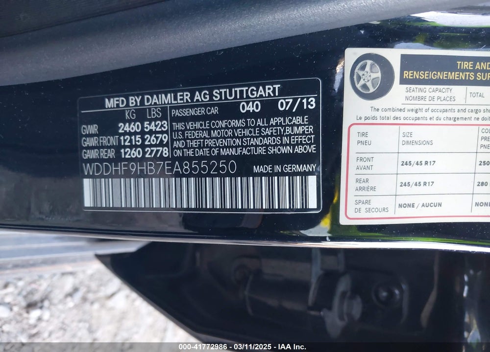 2014 MERCEDES-BENZ E 250 BLUETEC VIN: WDDHF9HB7EA855250