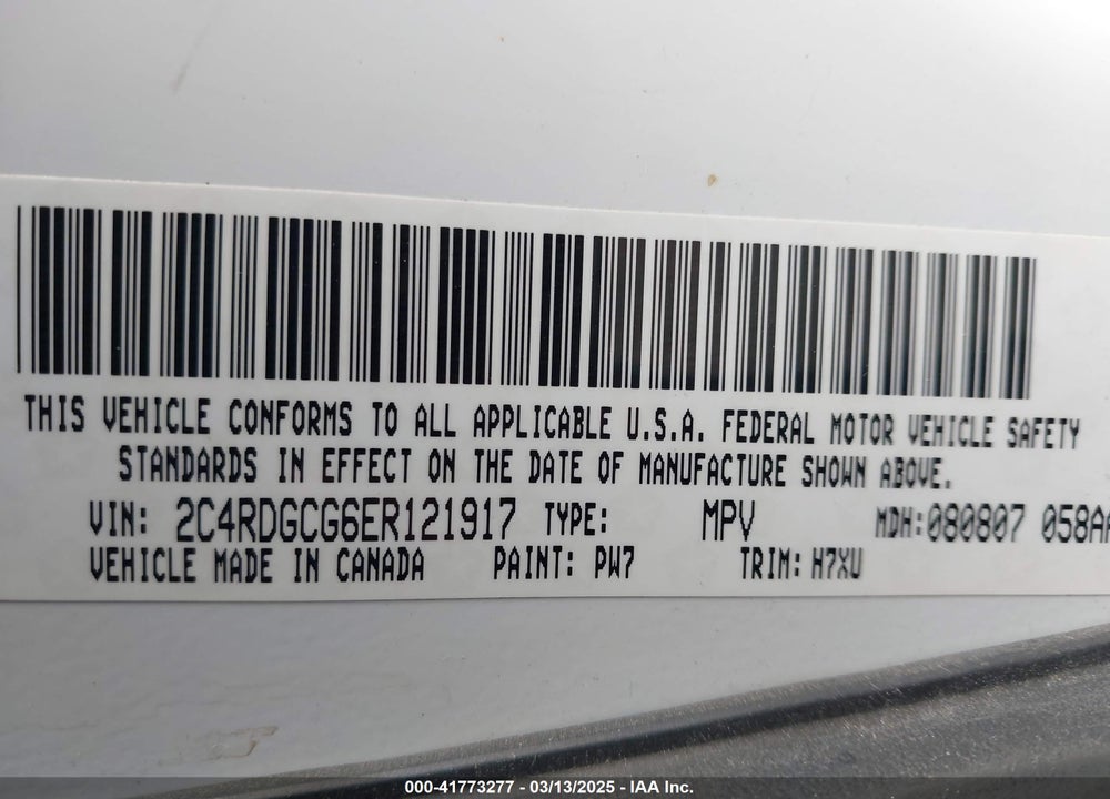 2014 DODGE GRAND CARAVAN SXT VIN: 2C4RDGCG6ER121917