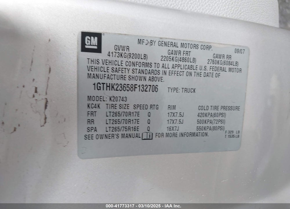 2008 GMC SIERRA 2500HD SLT VIN: 1GTHK23658F132706