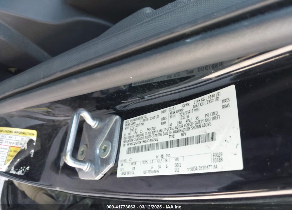 2017 FORD ESCAPE VIN: 1FMCU9G91HUC98262