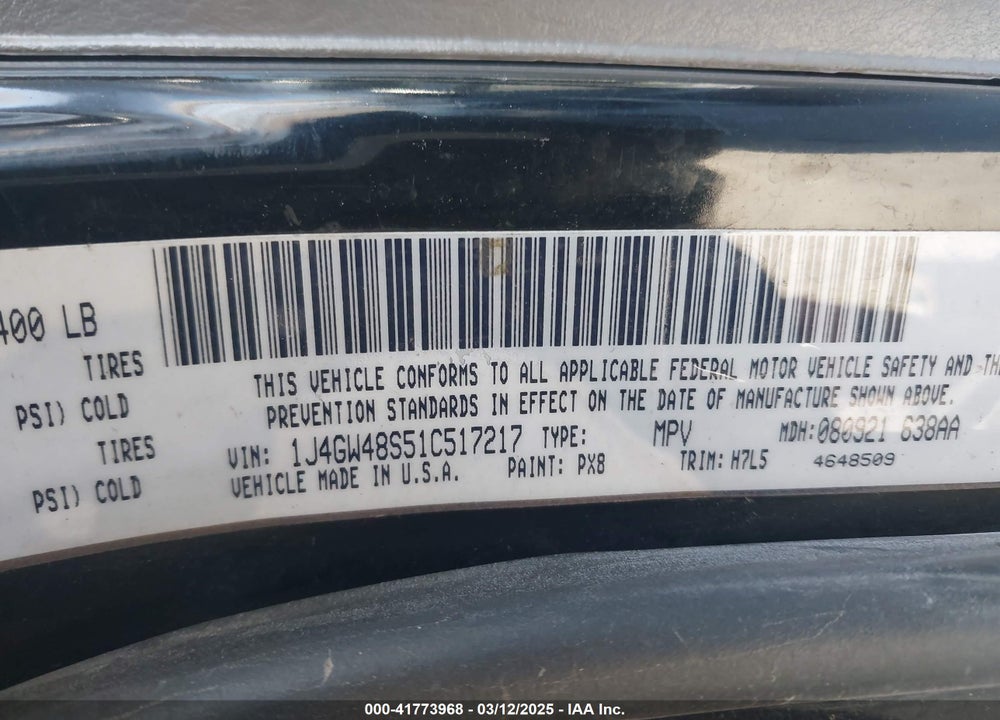 2001 JEEP GRAND CHEROKEE VIN: 1J4GW48S51C517217