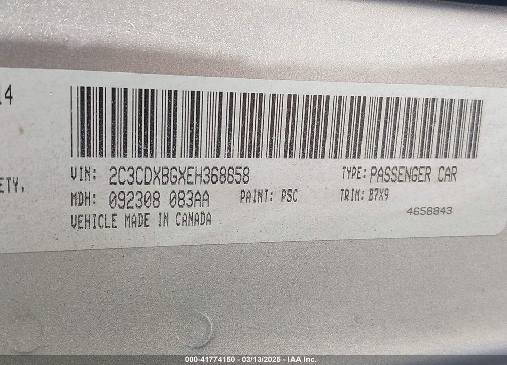2014 DODGE CHARGER SE VIN: 2C3CDXBGXEH368858
