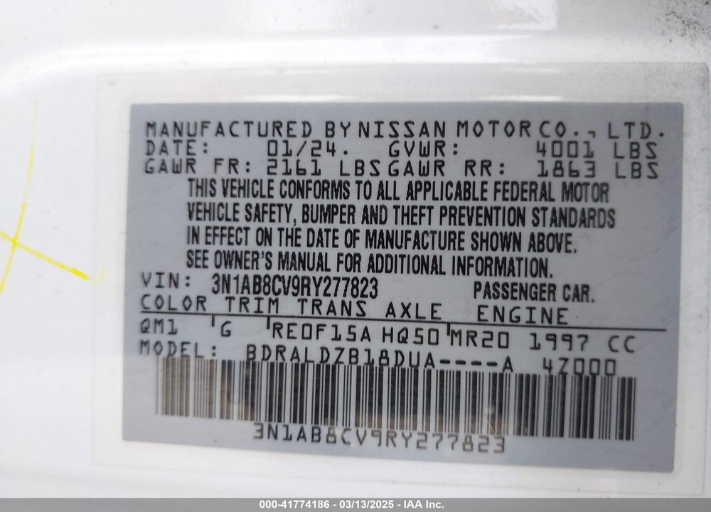 2024 NISSAN SENTRA VIN: 3N1AB8CV9RY277823