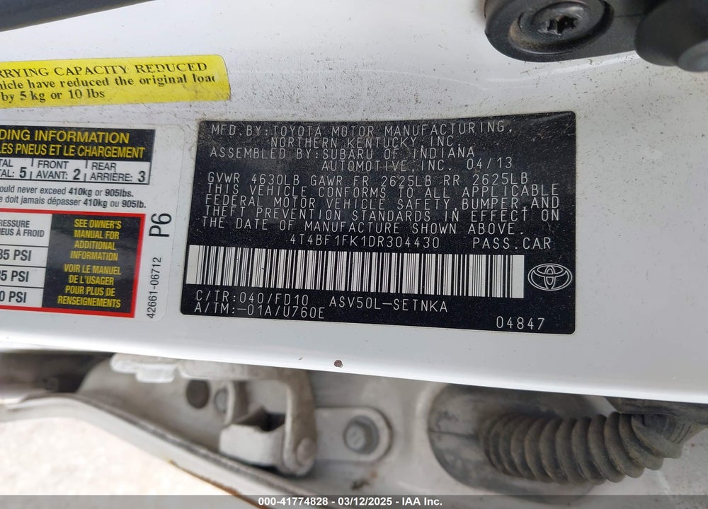 2013 TOYOTA CAMRY VIN: 4T4BF1FK1DR304430