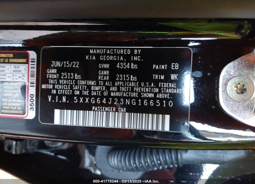 2022 KIA K5 VIN: 5XXG64J23NG166510