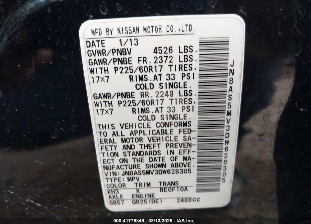 2013 NISSAN ROGUE VIN: JN8AS5MV3DW628305