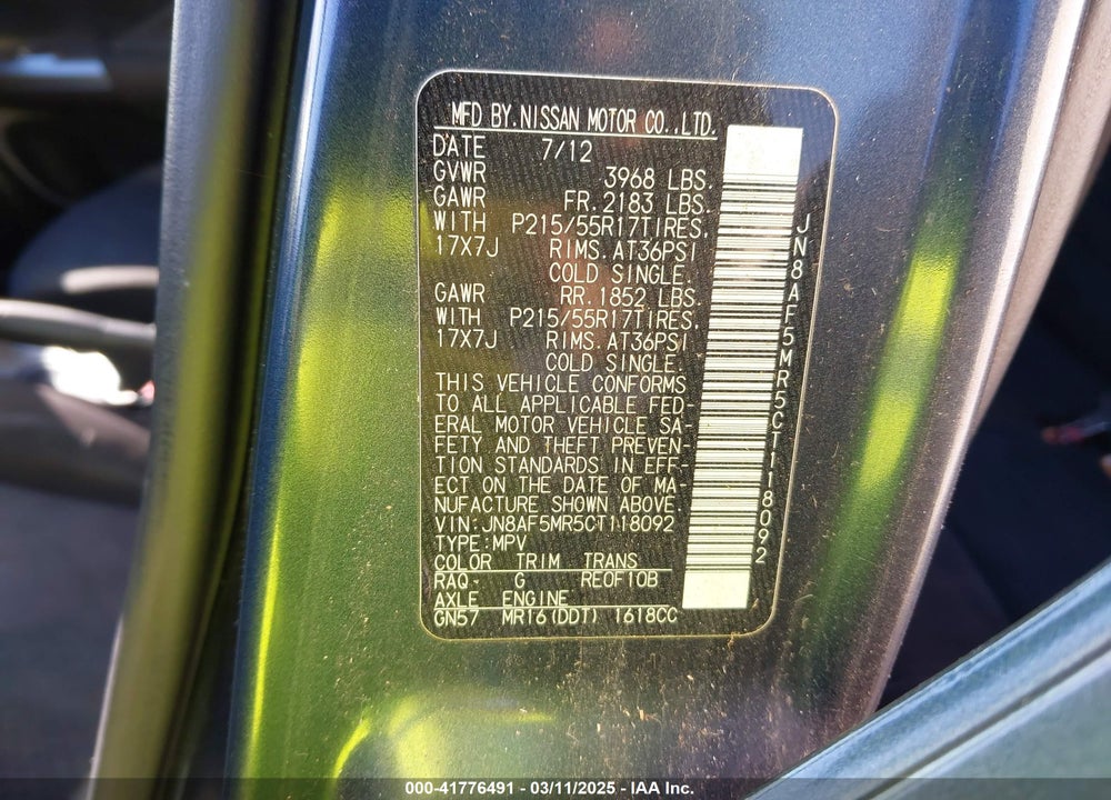 2012 NISSAN JUKE VIN: JN8AF5MR5CT118092