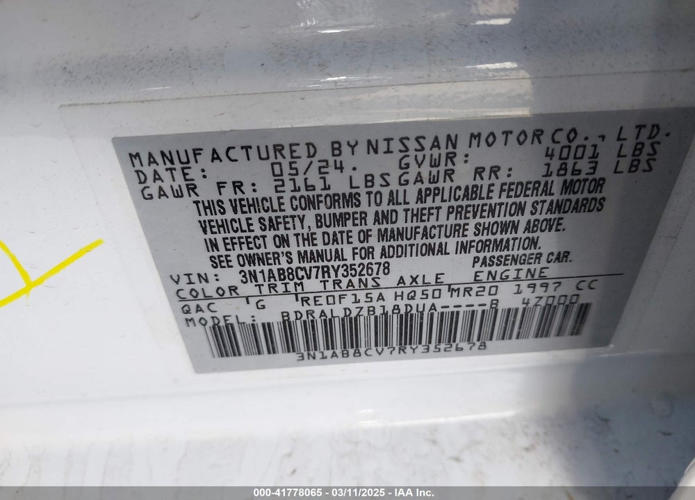 2024 NISSAN SENTRA VIN: 3N1AB8CV7RY352678