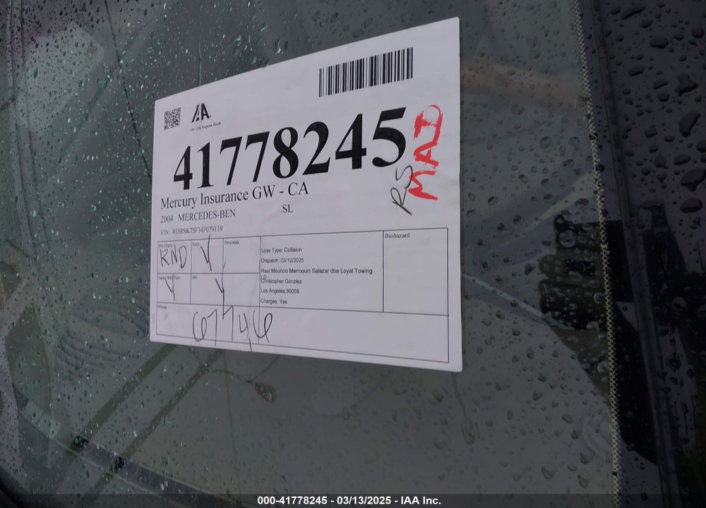 2004 MERCEDES-BENZ SL 500 VIN: WDBSK75F34F079139