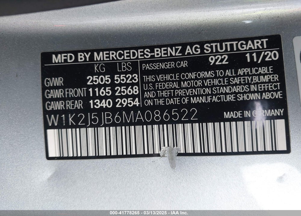 2021 MERCEDES-BENZ CLS 450 VIN: W1K2J5JB6MA086522