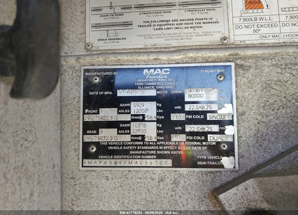 2021 MAC TRAILER MFG TRAILER VIN: 5MAPA5347MA056761
