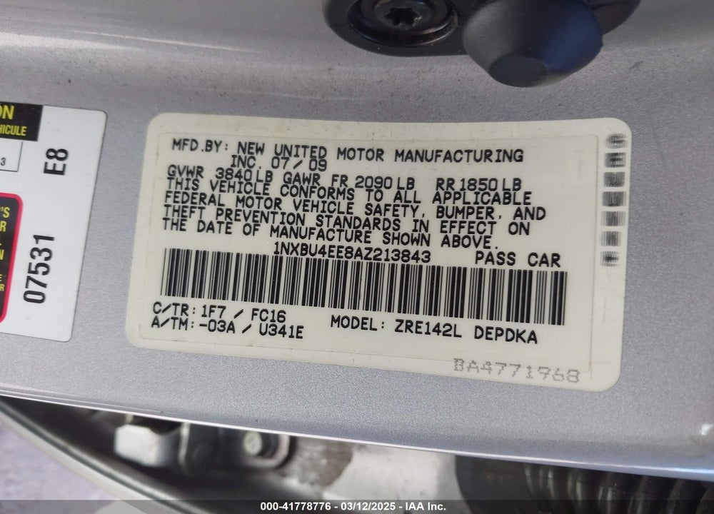 2010 TOYOTA COROLLA LE VIN: 1NXBU4EE8AZ213843