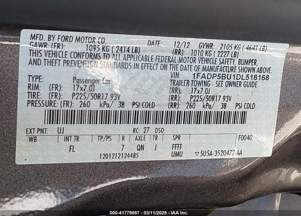 2013 FORD C-MAX HYBRID VIN: 1FADP5BU1DL518168