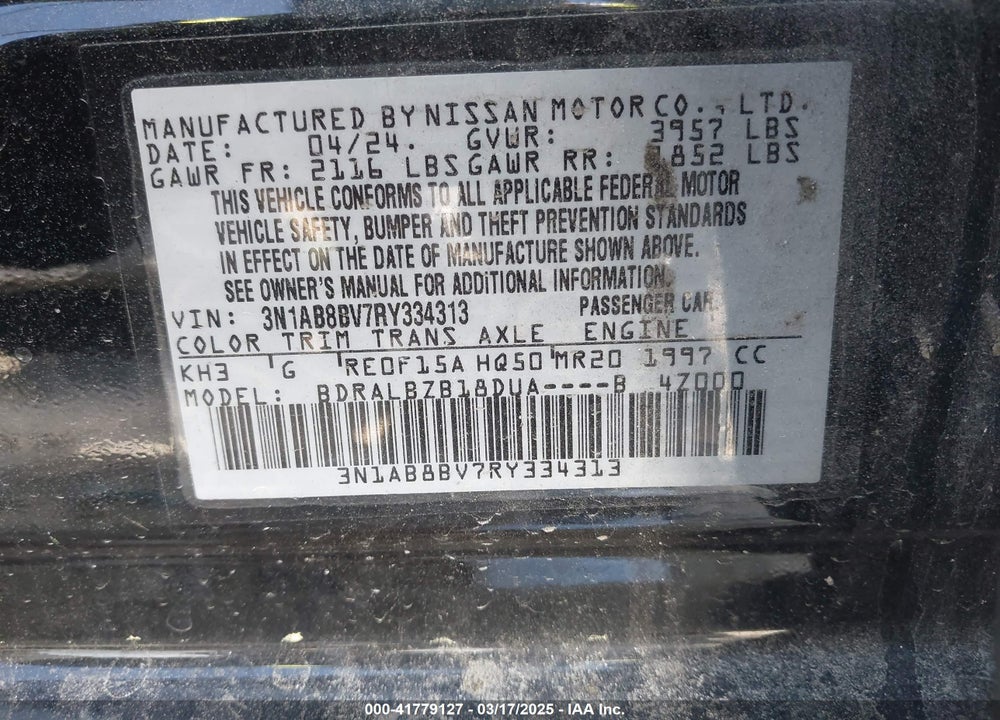 2024 NISSAN SENTRA VIN: 3N1AB8BV7RY334313