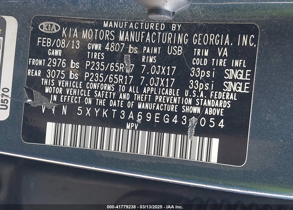 2014 KIA SORENTO LX VIN: 5XYKT3A69EG431054
