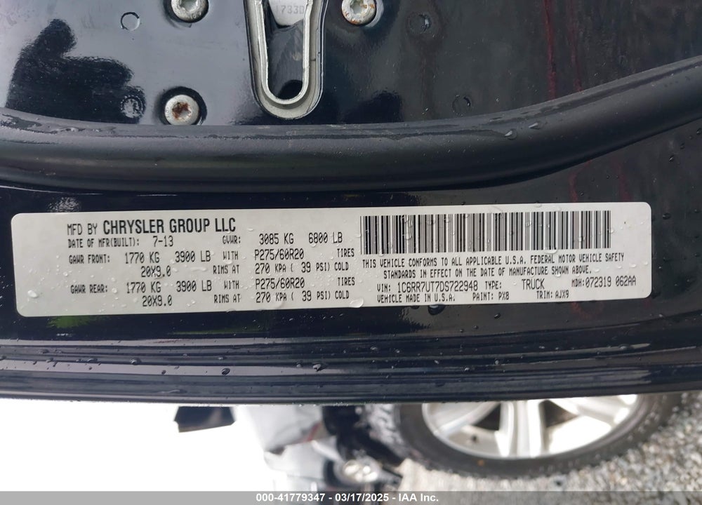 2013 RAM 1500 SPORT VIN: 1C6RR7UT7DS722948