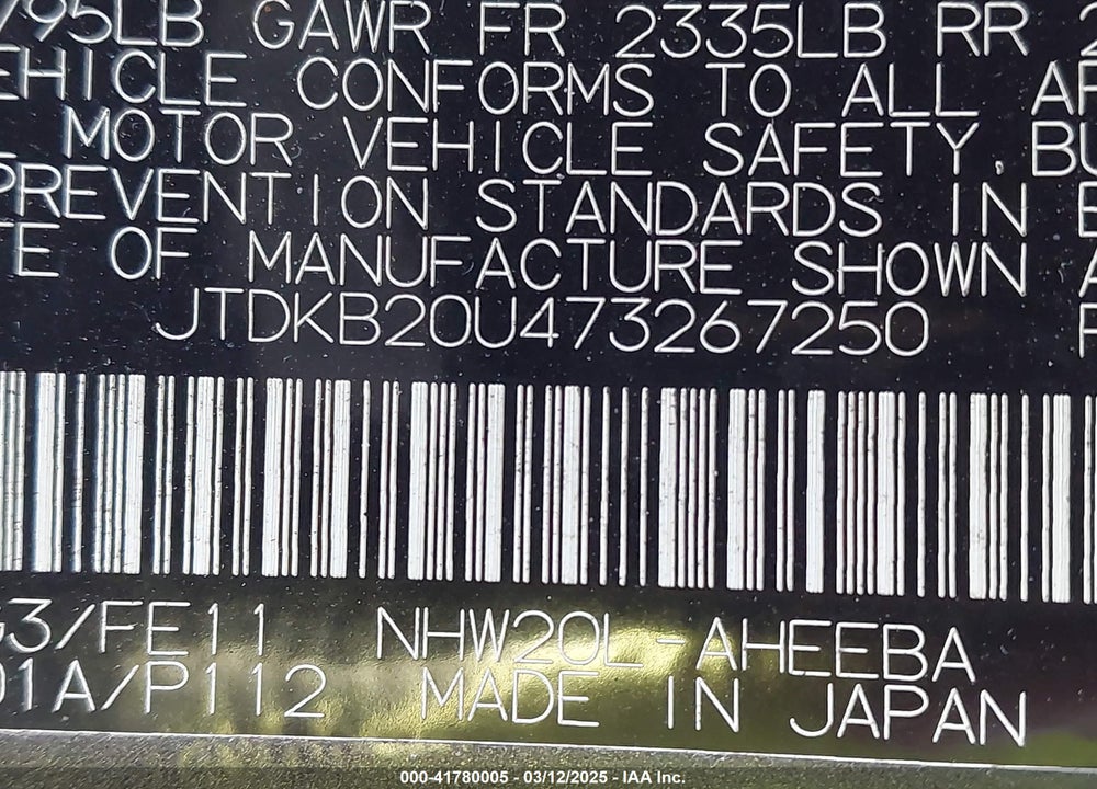 2007 TOYOTA PRIUS VIN: JTDKB20U473267250