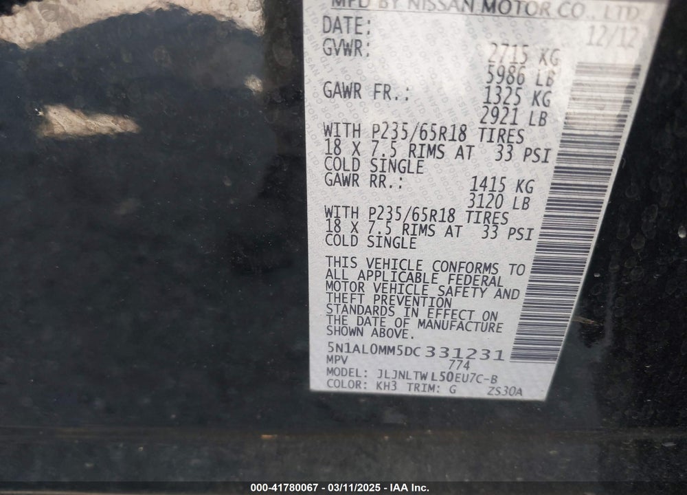2013 INFINITI JX35 VIN: 5N1AL0MM5DC331231
