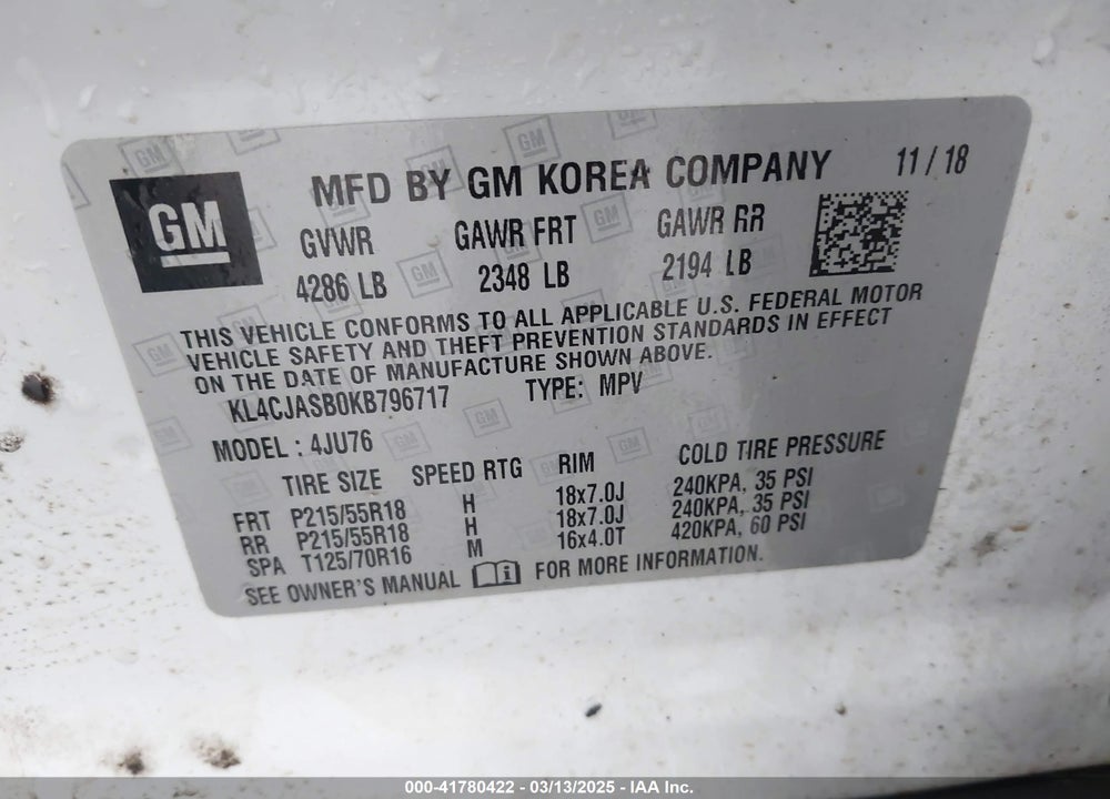 2019 BUICK ENCORE VIN: KL4CJASB0KB796717