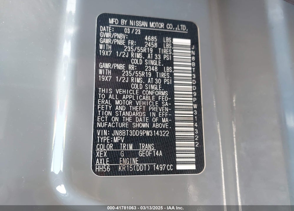 2023 NISSAN ROGUE PLATINUM INTELLIGENT AWD VIN: JN8BT3DD9PW314322