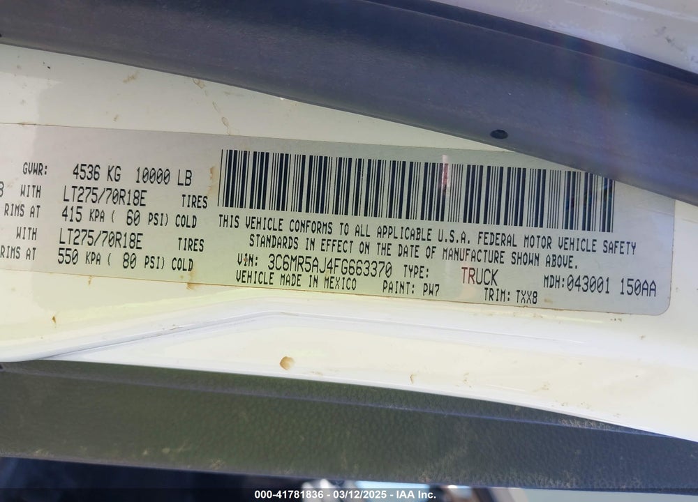 2015 RAM 2500 VIN: 3C6MR5AJ4FG663370