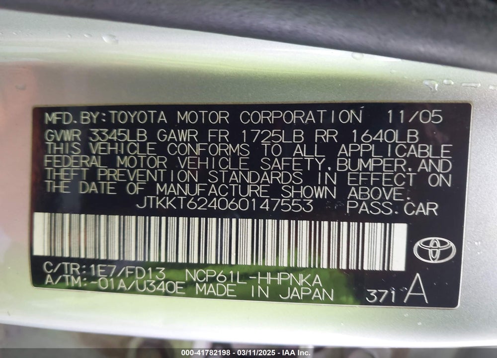 2006 SCION XA VIN: JTKKT624060147553